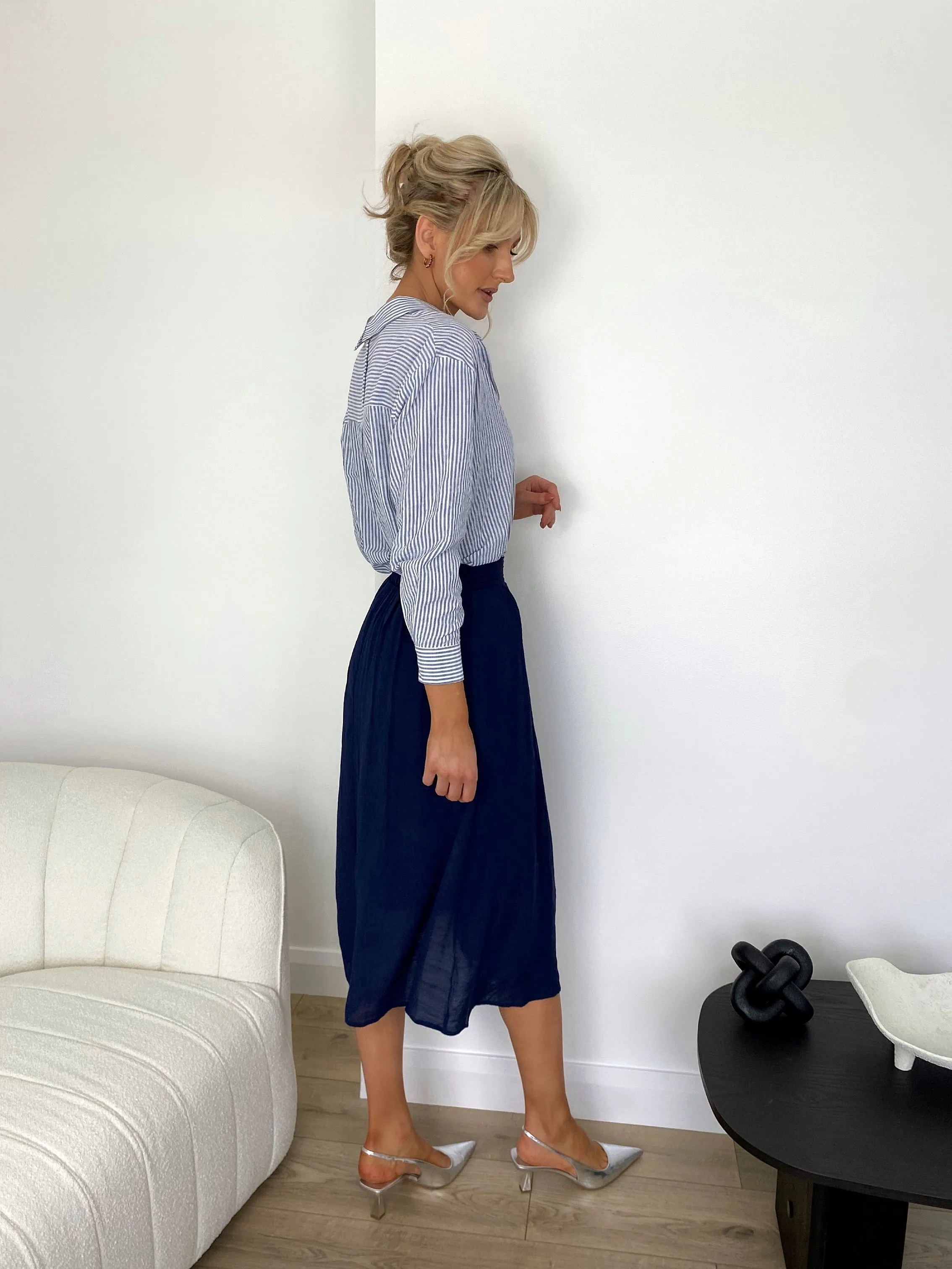 Alicia Navy Pleated Skirt