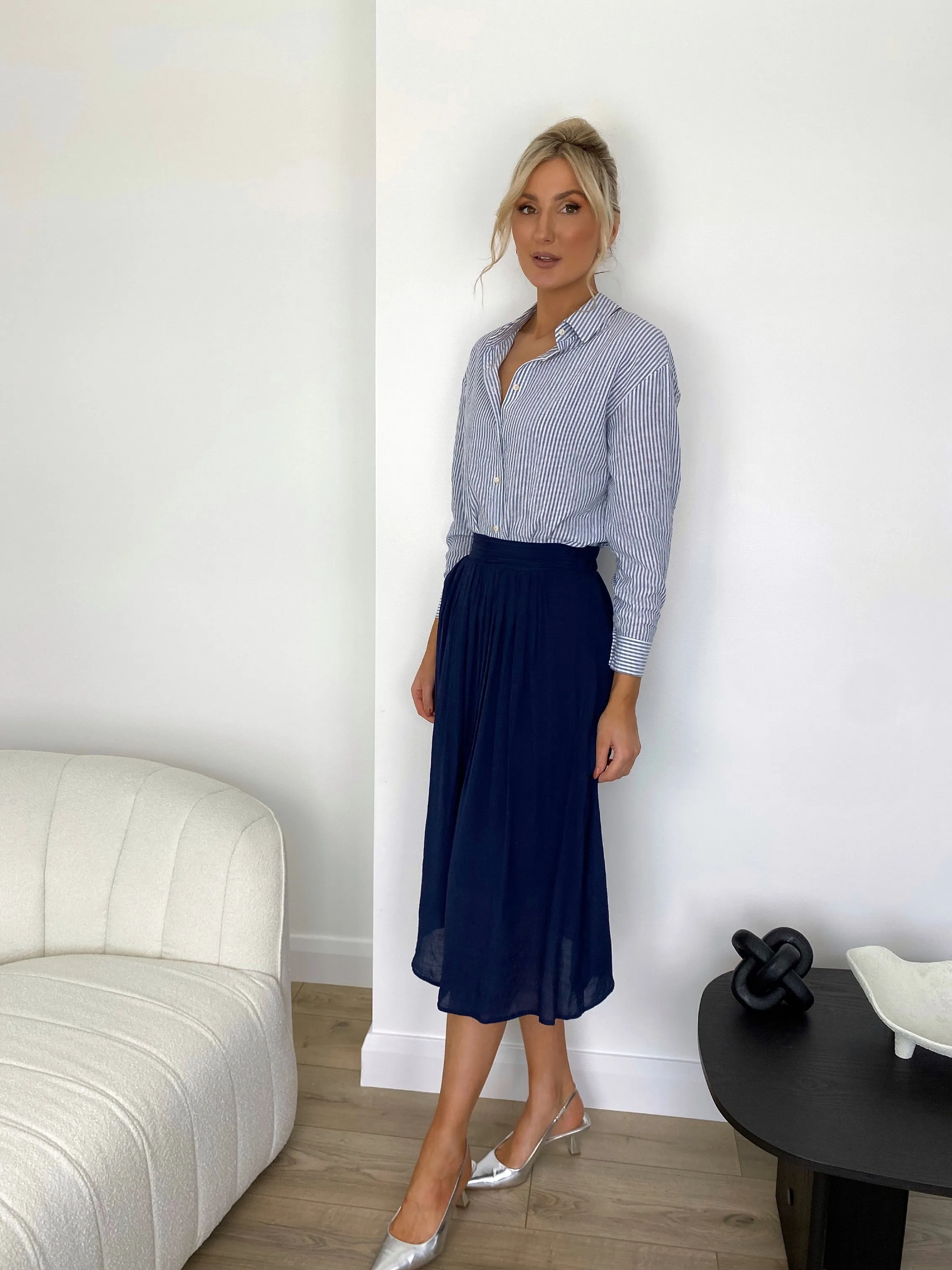 Alicia Navy Pleated Skirt