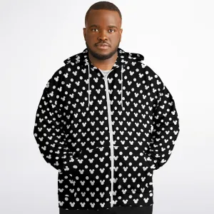 Black With White Mickey Polka Dots Plus-size Unisex Zip Hoodie