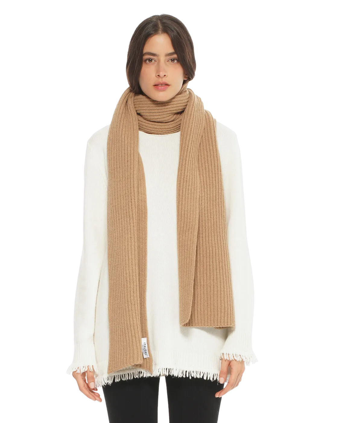 Cashmere & Wool Chunky Ribbed Scarf Camel by Monticelli Cashmere
