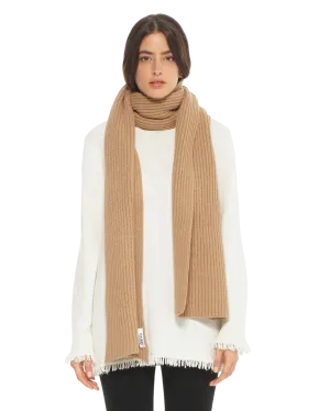 Cashmere & Wool Chunky Ribbed Scarf Camel by Monticelli Cashmere