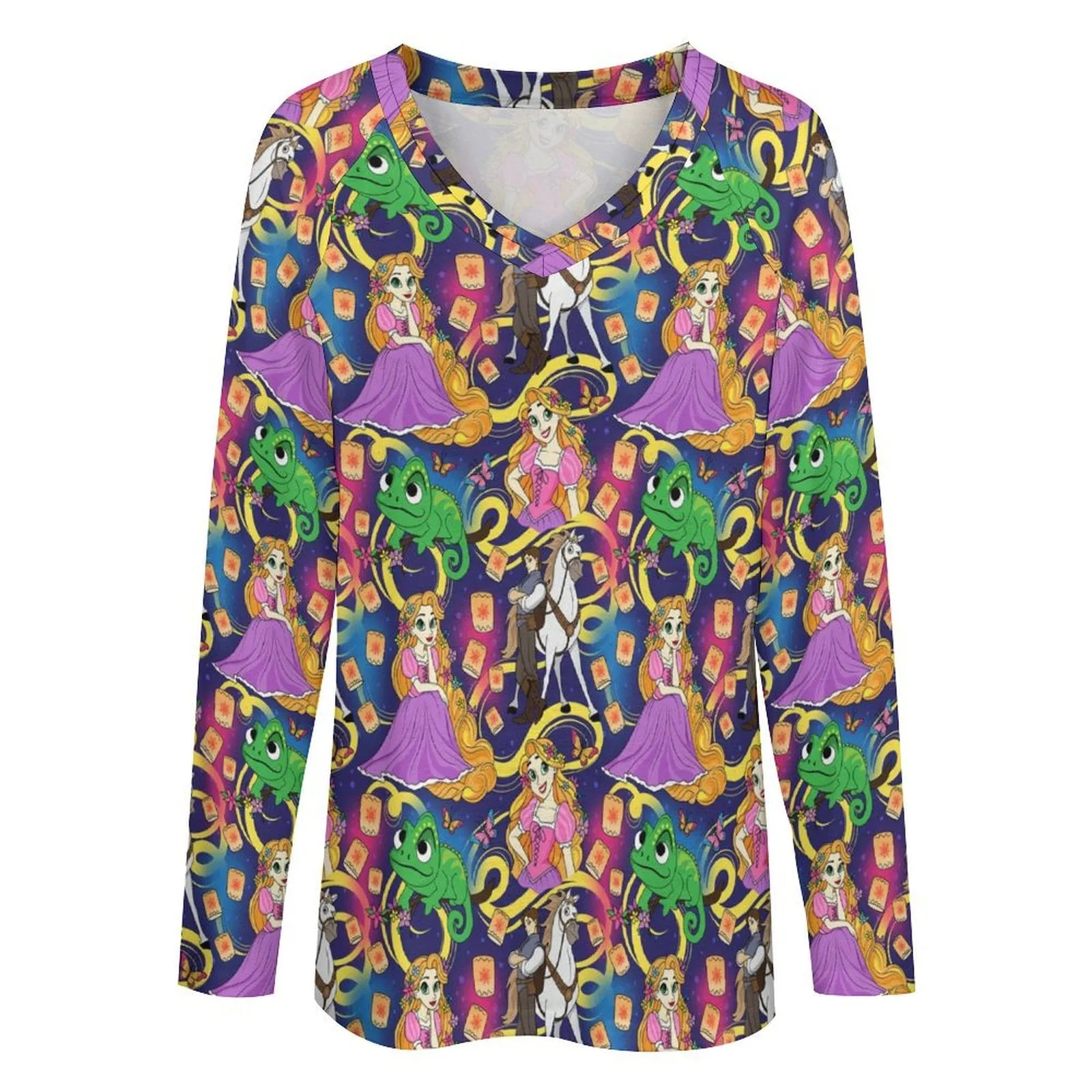 Disney Tangled Rapunzel At Last I See The Light Long Sleeve Loose V-Neck Tee