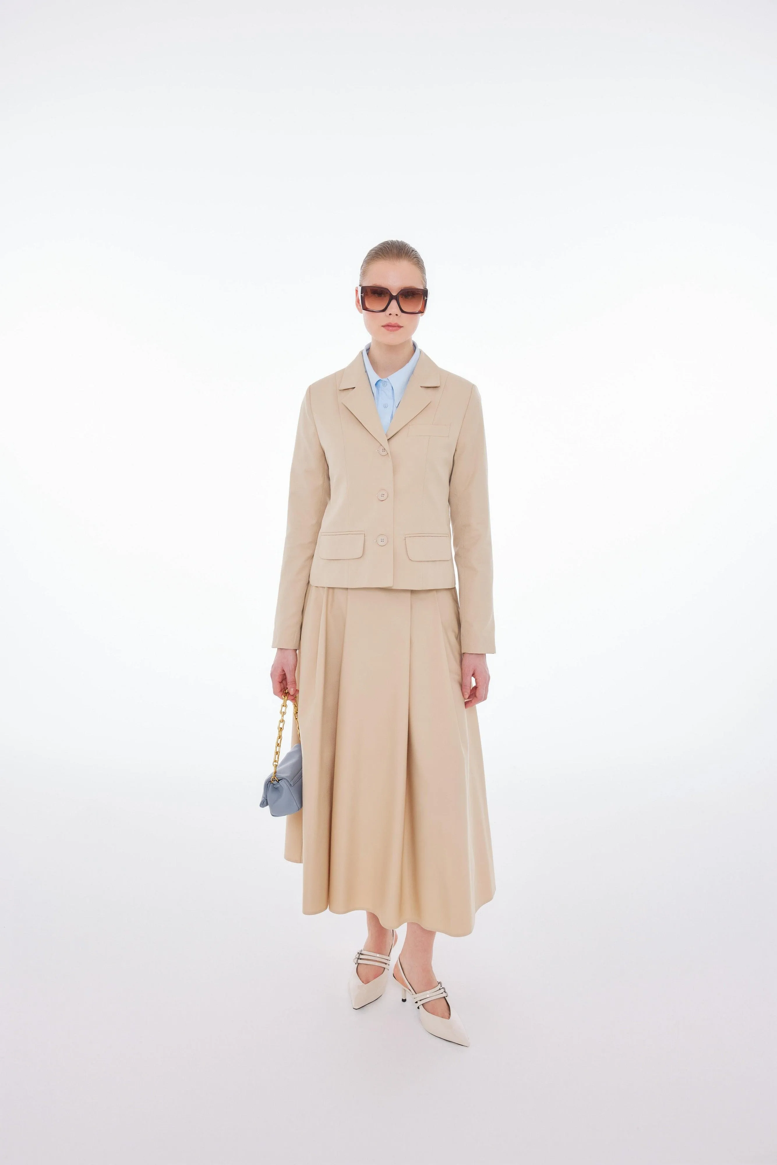 HIGH RISE PLEATED MAXI SKIRT BEIGE