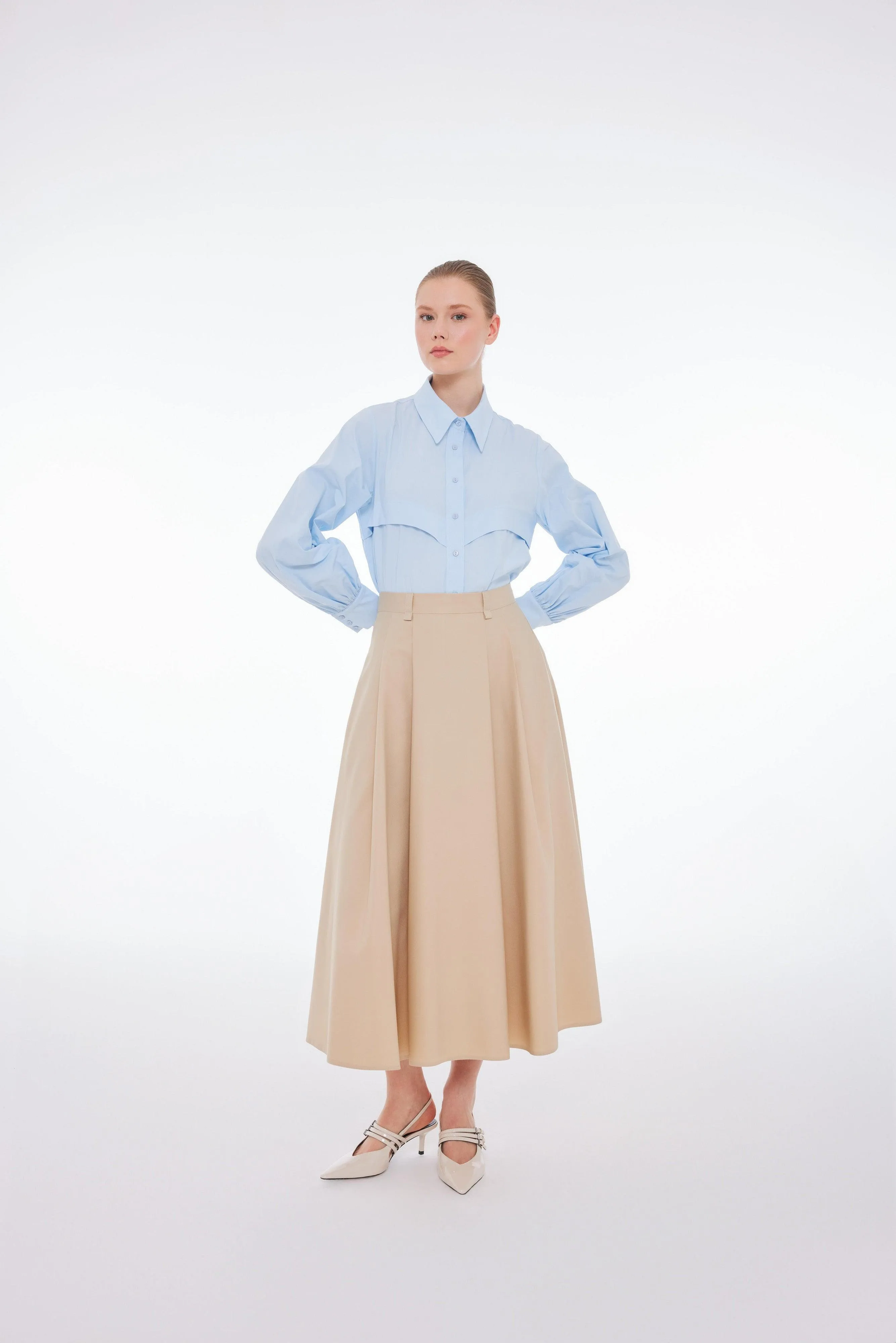 HIGH RISE PLEATED MAXI SKIRT BEIGE