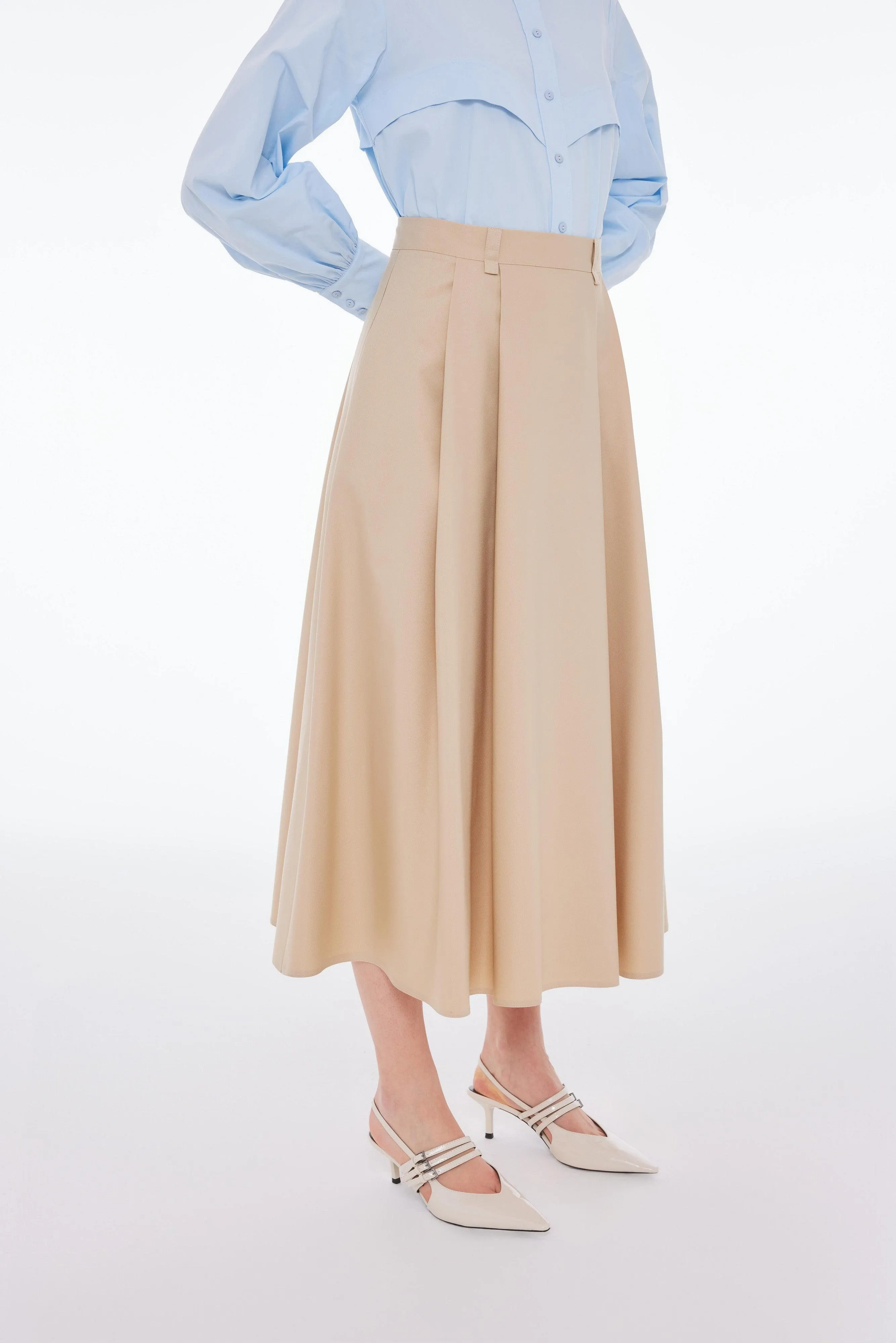 HIGH RISE PLEATED MAXI SKIRT BEIGE