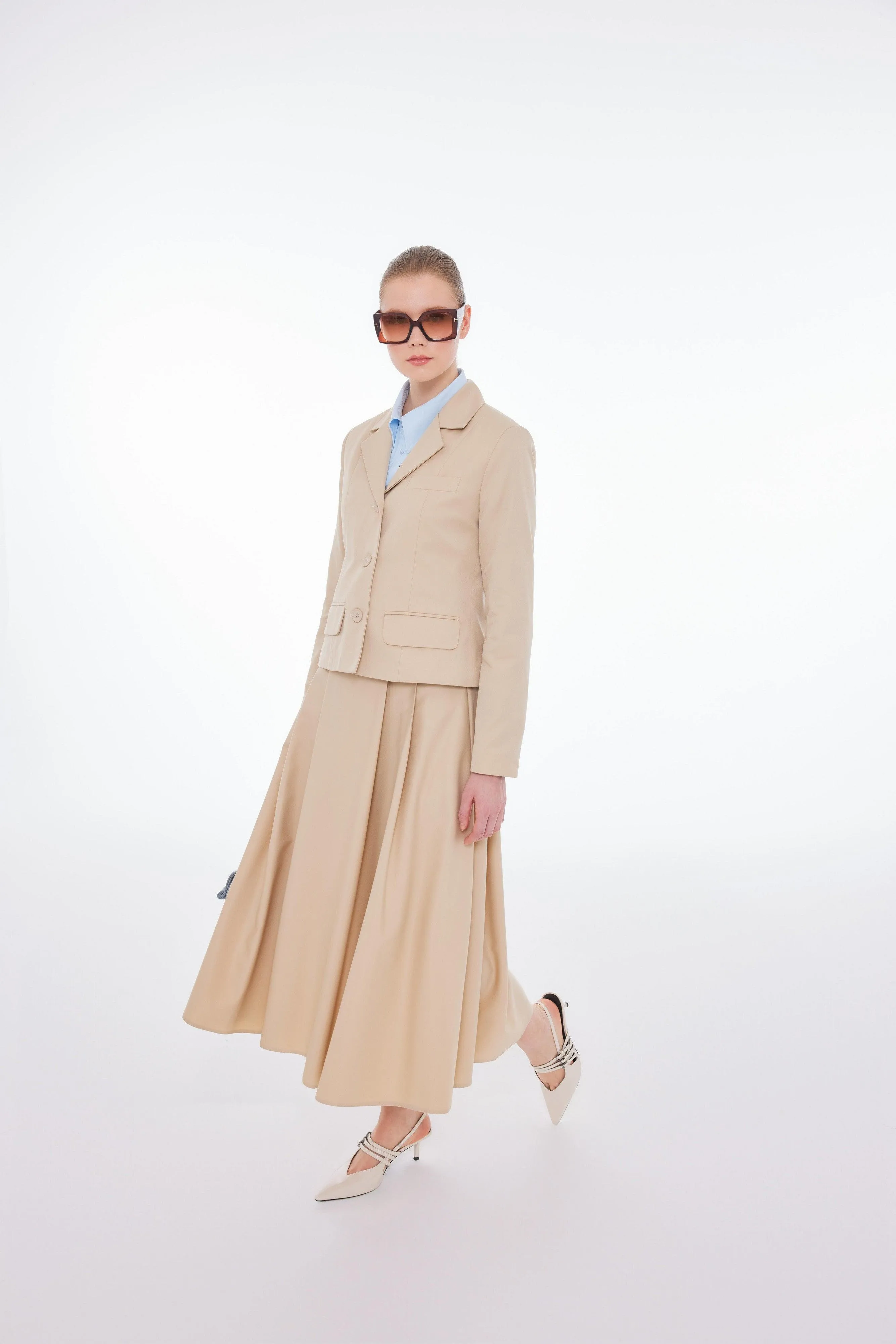 HIGH RISE PLEATED MAXI SKIRT BEIGE
