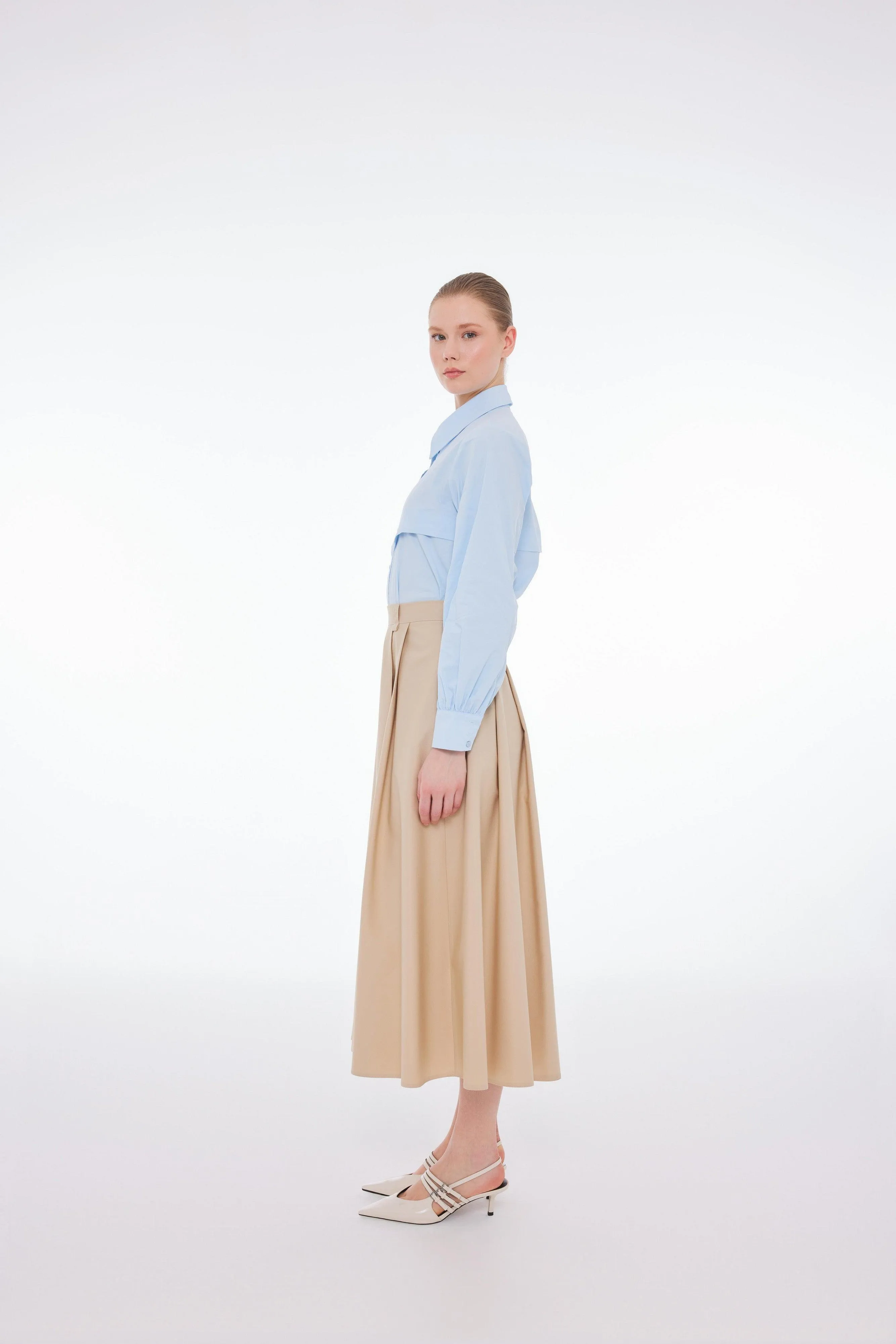 HIGH RISE PLEATED MAXI SKIRT BEIGE