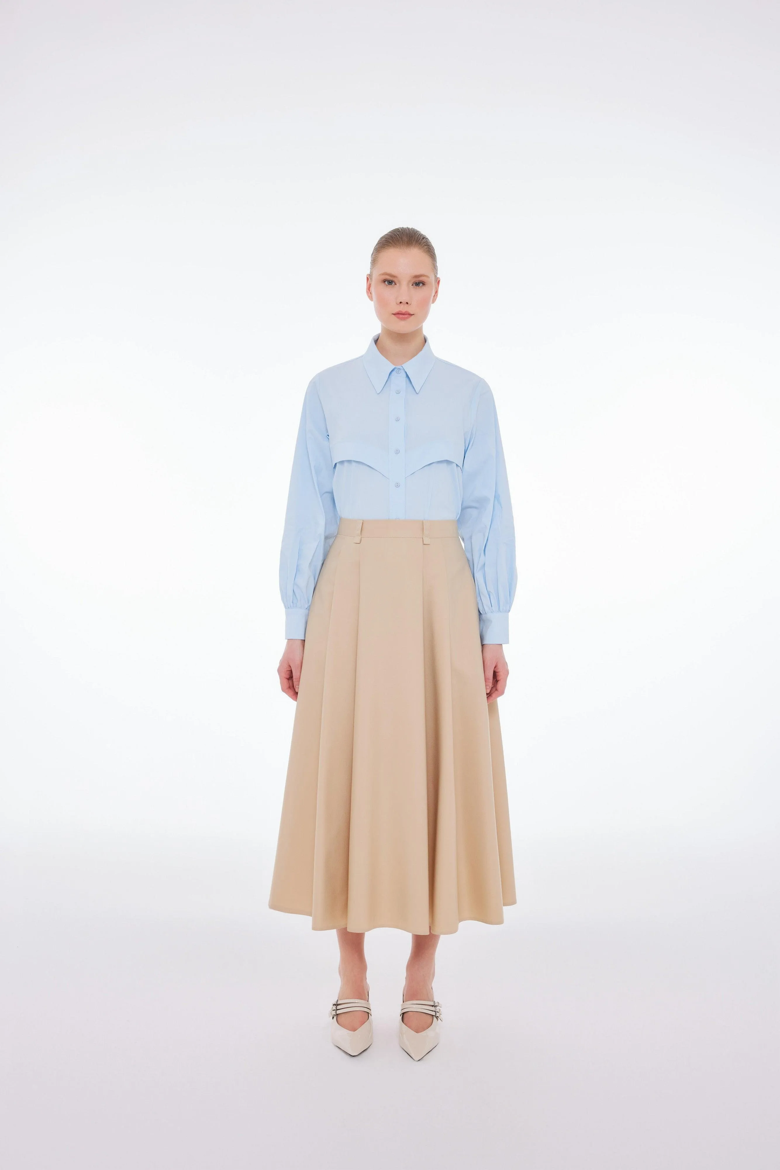 HIGH RISE PLEATED MAXI SKIRT BEIGE