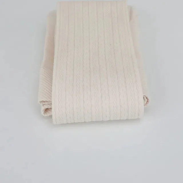 Knitted Twist Tights Women Oatmeal Cotton Striped Tights Pantyhose